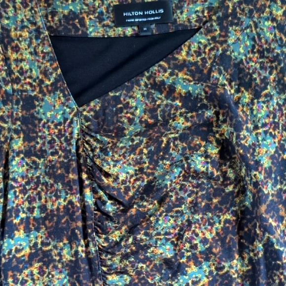 Hilton Hollis - Watercolor Midi Length Dress with Asshmetrical Neck and Ruching - Picture 3 of 3